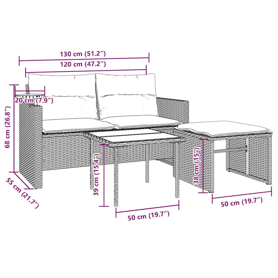 Ensemble de canapé de jardin 3 pcs avec coussins gris résine tressée - 12