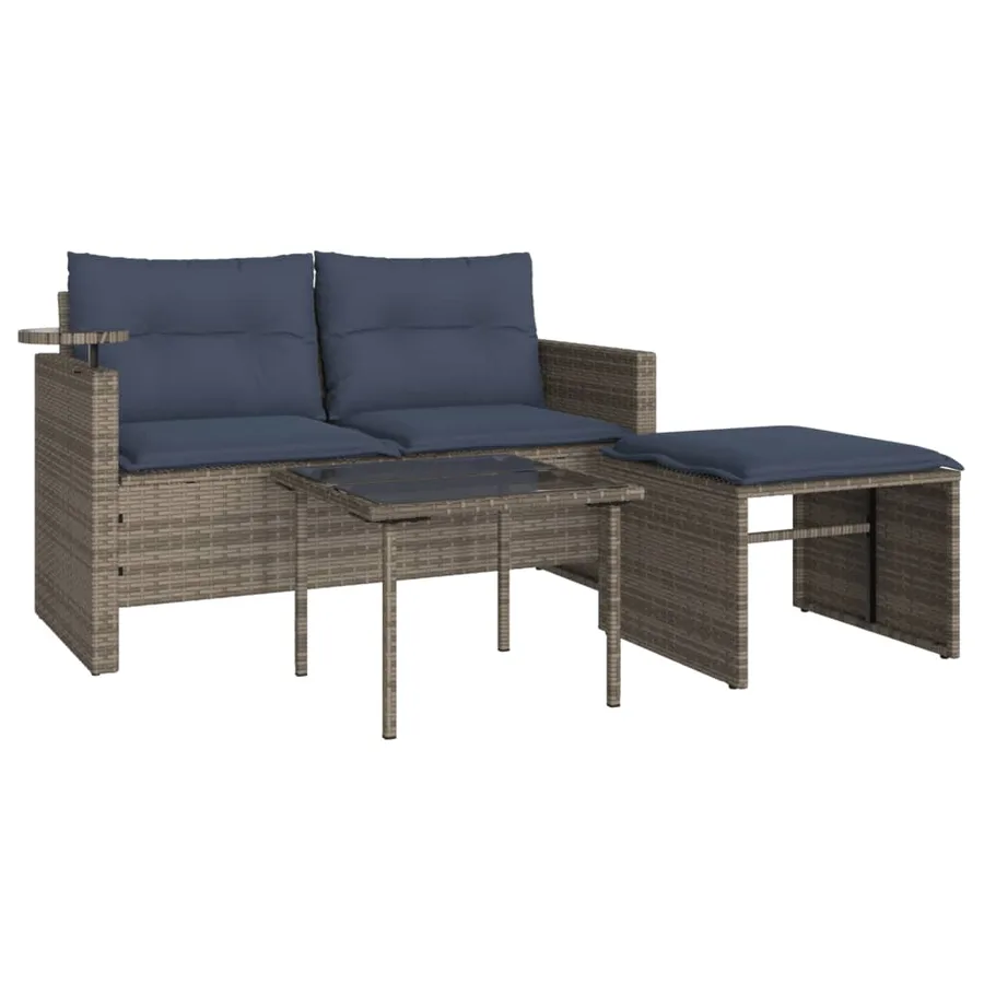 Ensemble de canapé de jardin 3 pcs avec coussins gris résine tressée - 2