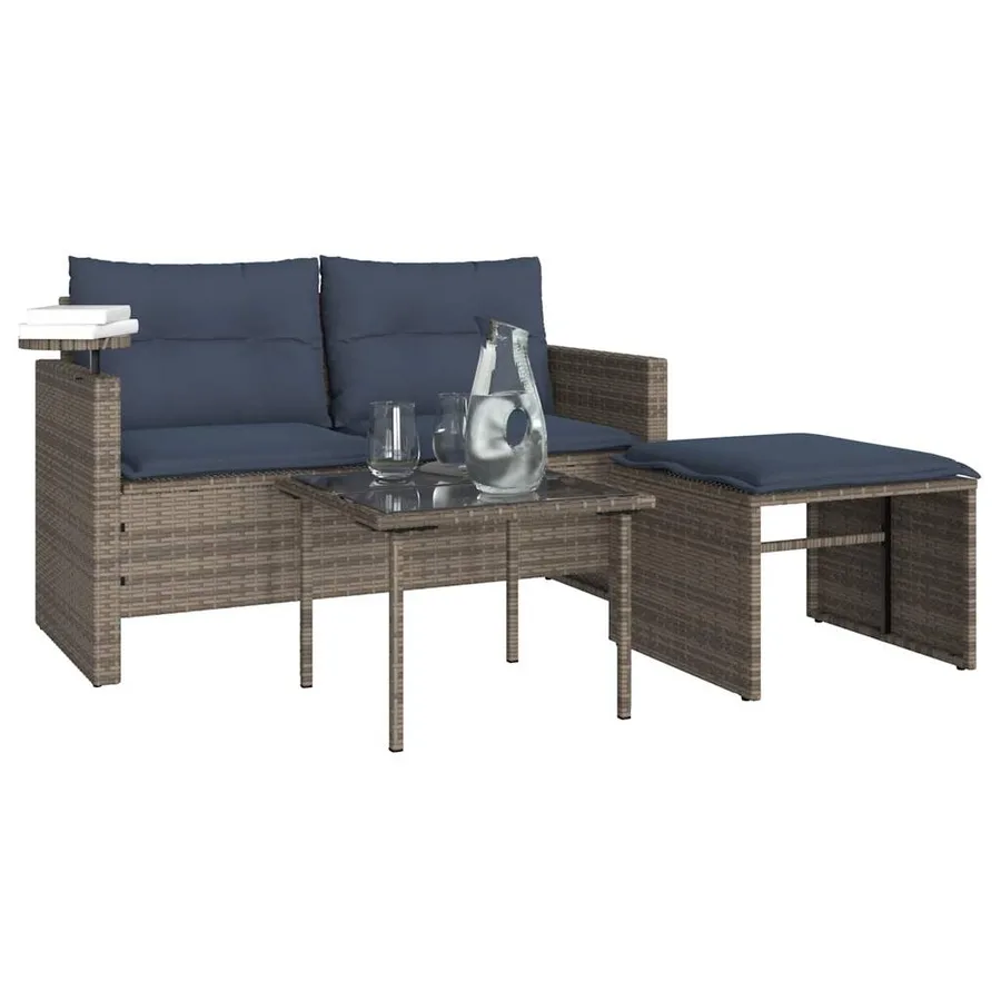 Ensemble de canapé de jardin 3 pcs avec coussins gris résine tressée - 4