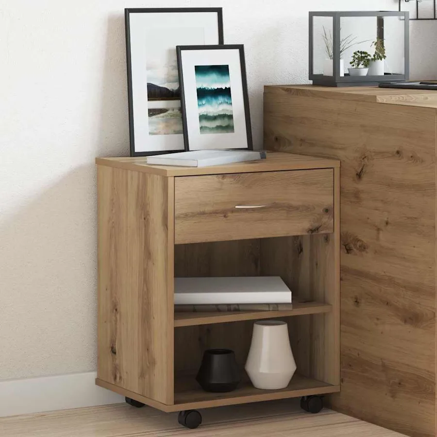 Armoire roulante chêne artisanal 46x36x59 cm bois d'ingénierie - 3