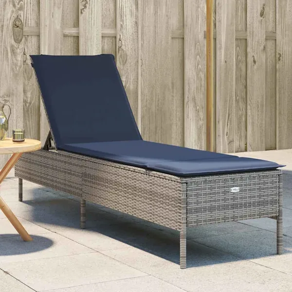 Chaise longue avec coussin gris résine tressée