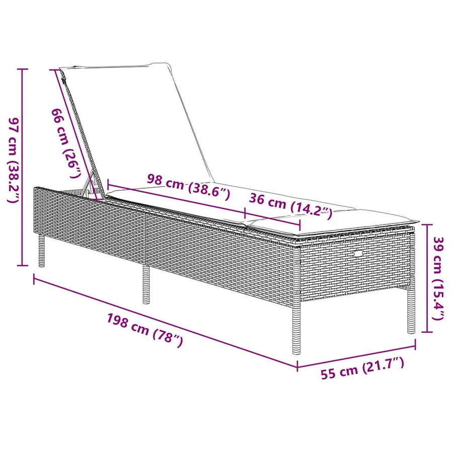 Chaise longue avec coussin gris résine tressée - 10