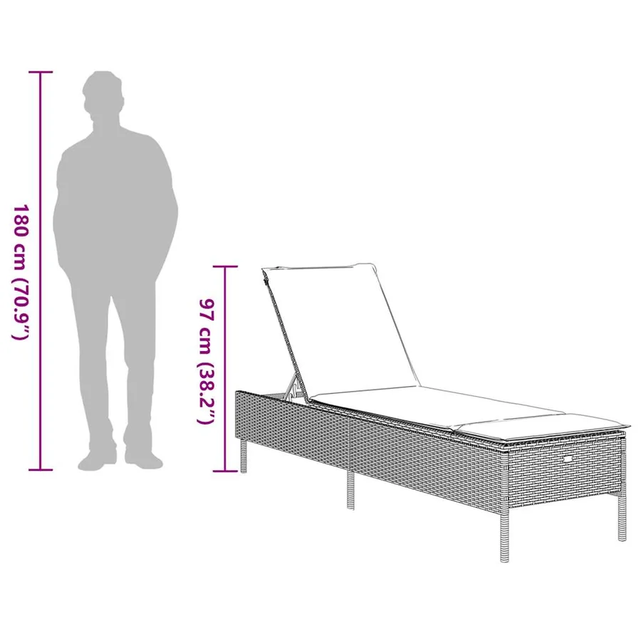Chaise longue avec coussin gris résine tressée - 11