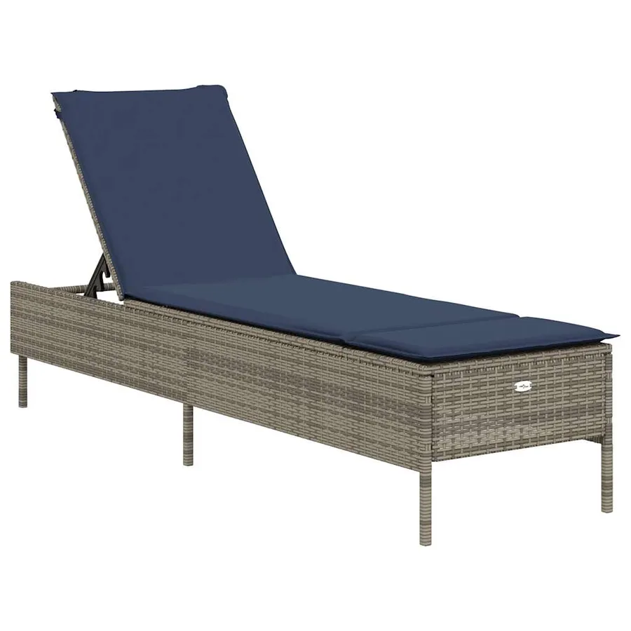 Chaise longue avec coussin gris résine tressée - 2