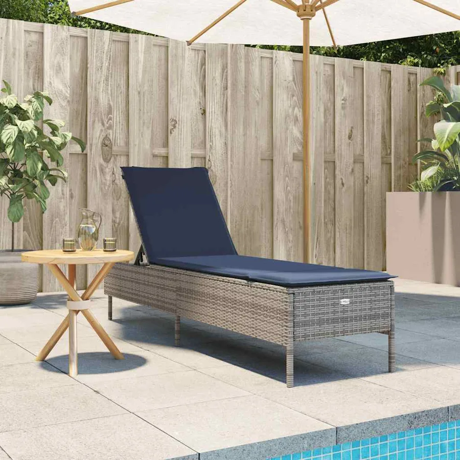 Chaise longue avec coussin gris résine tressée - 3
