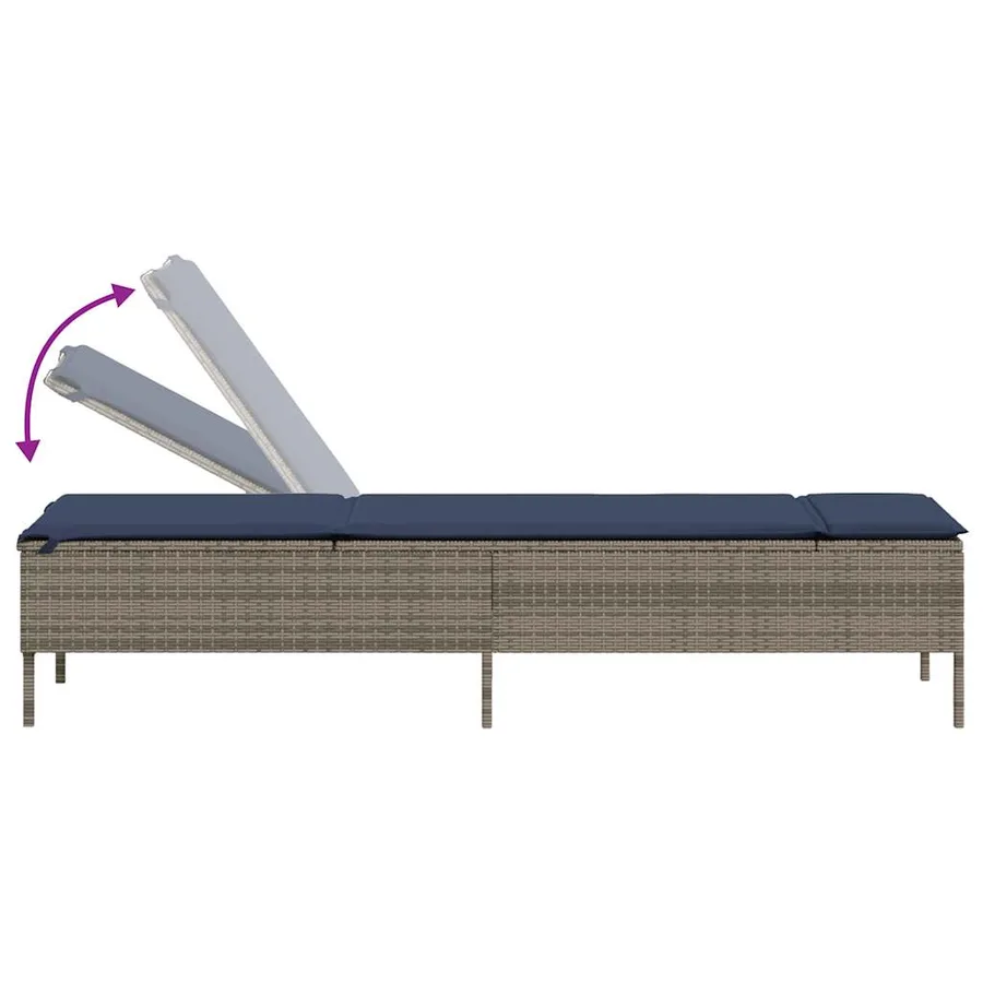 Chaise longue avec coussin gris résine tressée - 5
