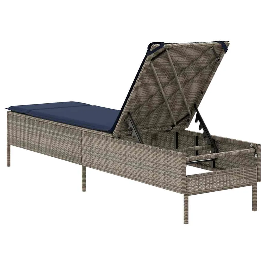 Chaise longue avec coussin gris résine tressée - 6