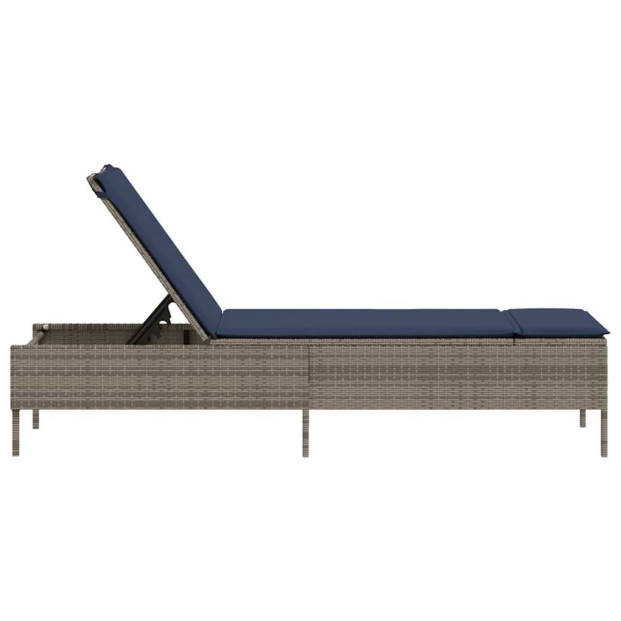 Chaise longue avec coussin gris résine tressée - 7
