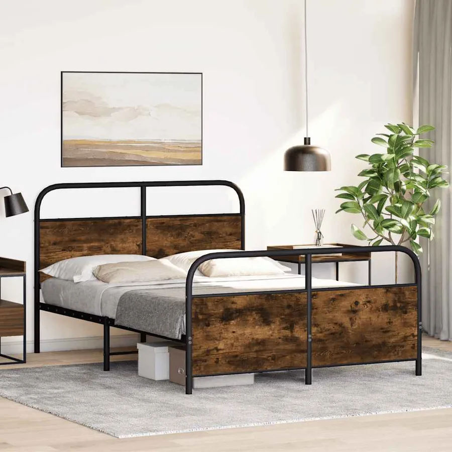 Cadre de lit en métal sans matelas chêne fumé 137x190 cm - 4