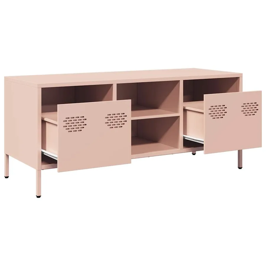 Meuble TV rose 101,5x39x43,5 cm acier laminé à froid - 5