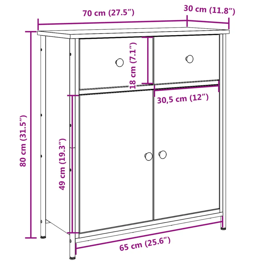 Buffet vieux bois 70x30x80 cm bois d'ingénierie - 9