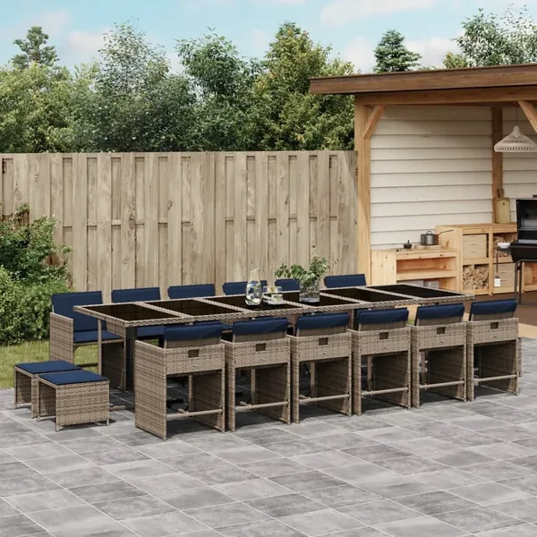 Ensemble à manger de jardin 17 pcs et coussins résine tressée