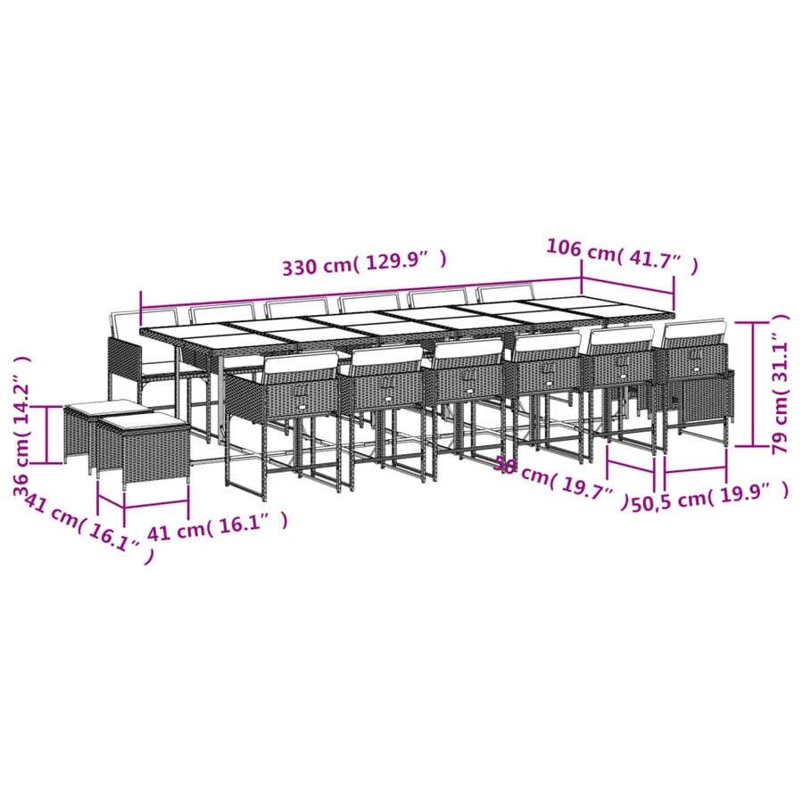 Ensemble à manger de jardin 17 pcs et coussins résine tressée - 11
