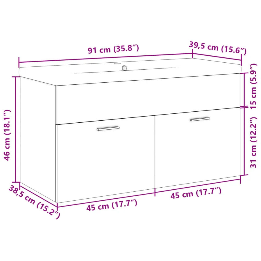 Armoire lavabo de salle de bain et bassin intégré chêne sonoma - 11