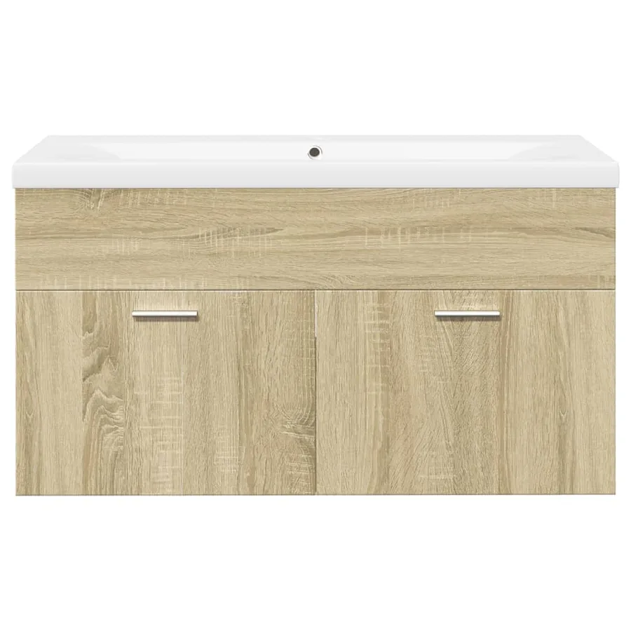 Armoire lavabo de salle de bain et bassin intégré chêne sonoma - 4