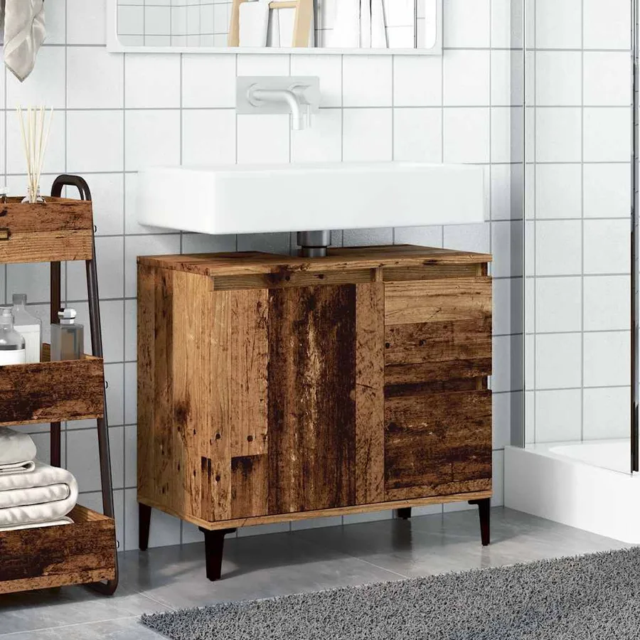 Armoire lavabo vieux bois 65x33x60 cm bois d'ingénierie - 3