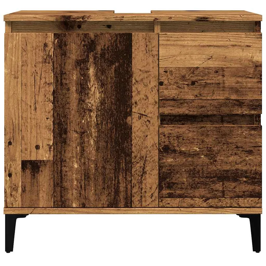 Armoire lavabo vieux bois 65x33x60 cm bois d'ingénierie - 4