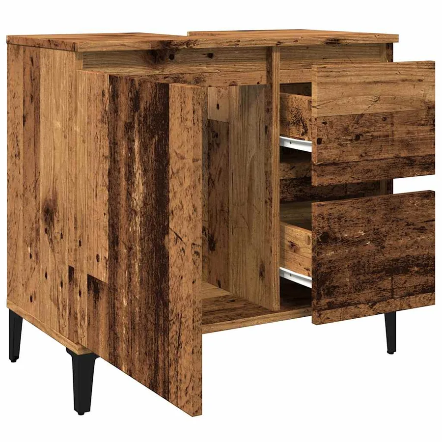 Armoire lavabo vieux bois 65x33x60 cm bois d'ingénierie - 5