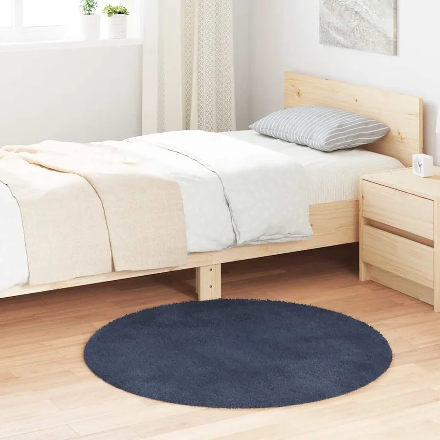 Tapis shaggy à poils longs NAVARRA bleu marine 100x100 cm