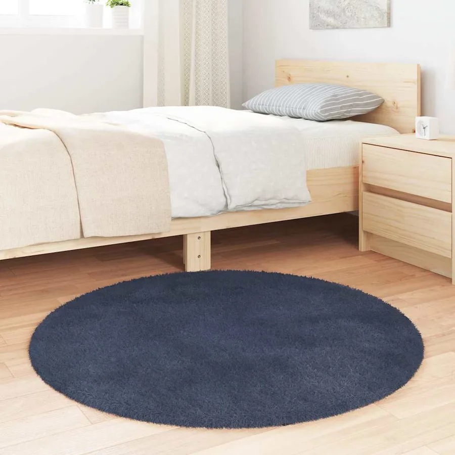Tapis shaggy à poils longs NAVARRA bleu marine 100x100 cm - 3
