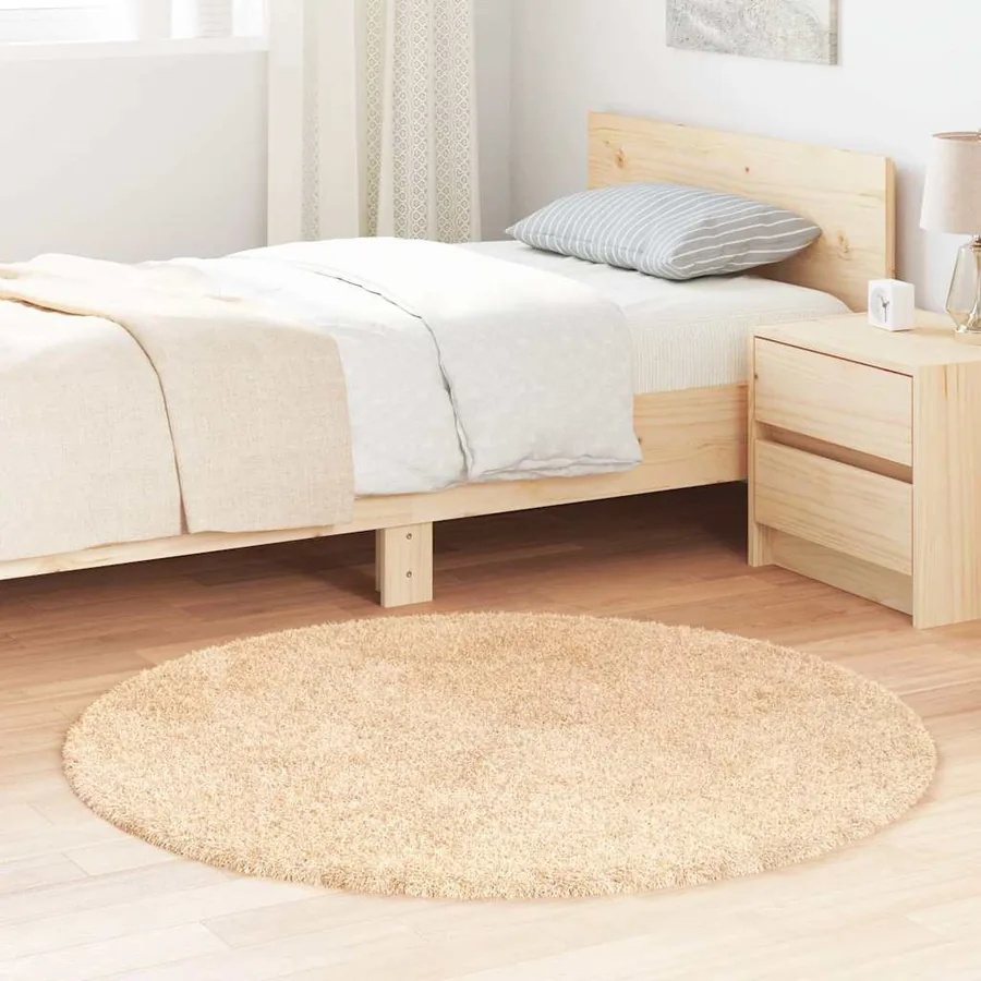 Tapis shaggy à poils longs NAVARRA beige 120x120 cm polyester
