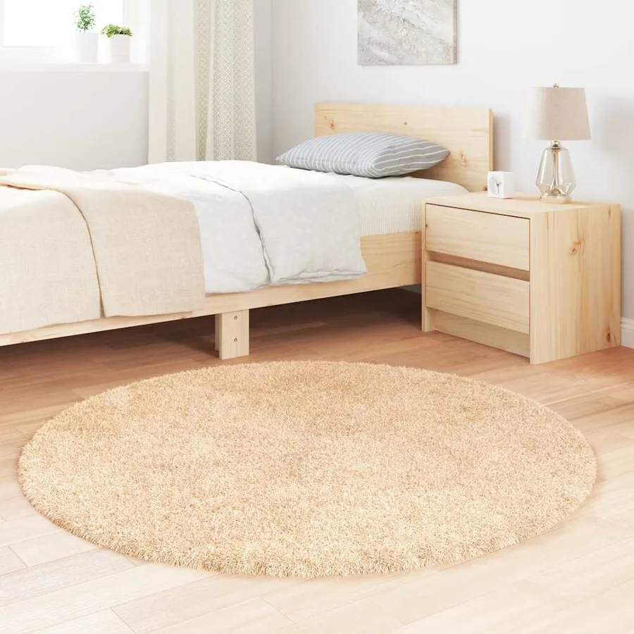 Tapis shaggy à poils longs NAVARRA beige 120x120 cm polyester - 3