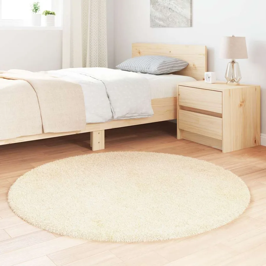 Tapis shaggy à poils longs NAVARRA crème 120x120 cm polyester - 3