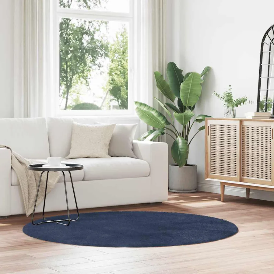 Tapis shaggy à poils longs NAVARRA bleu marine 160x160 cm