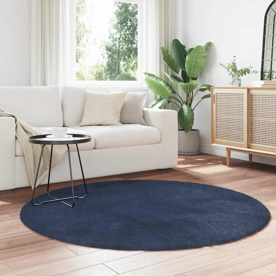Tapis shaggy à poils longs NAVARRA bleu marine 160x160 cm - 3