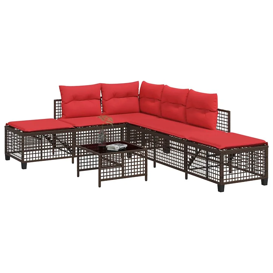 Ensemble de canapé d'angle de jardin 3 pcs avec coussins marron résine tressée