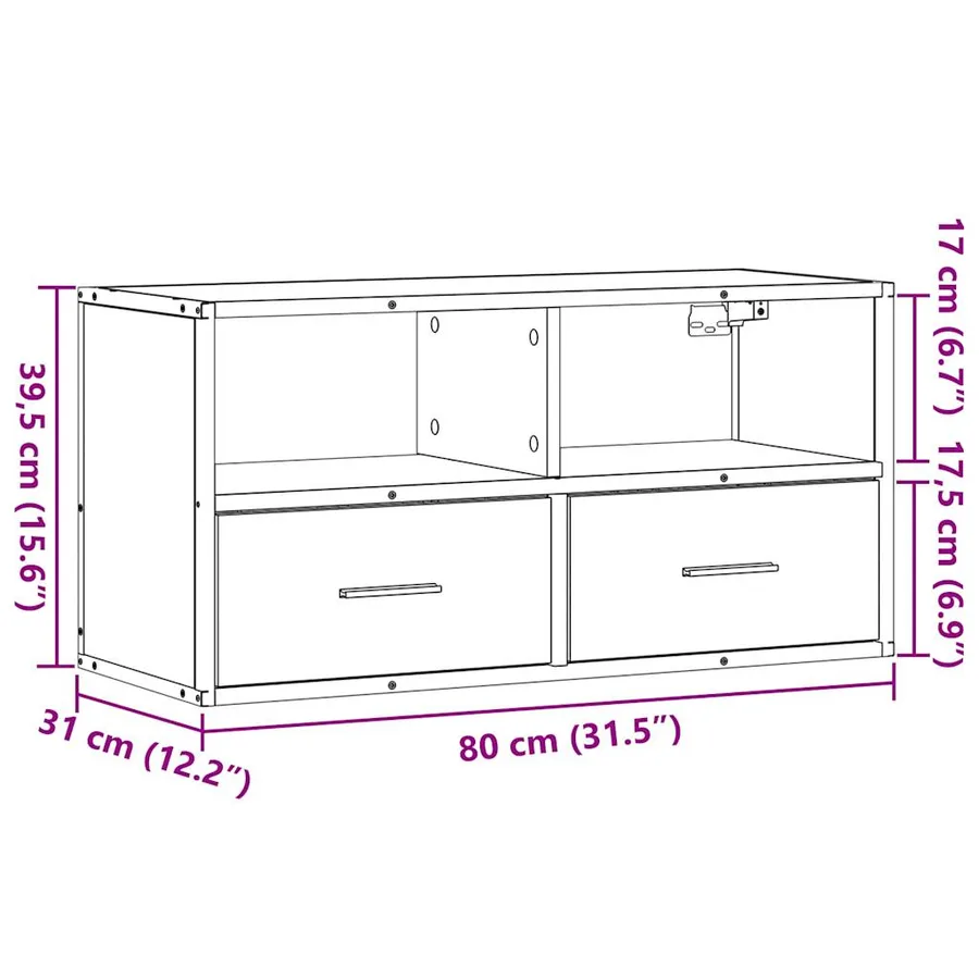 Meuble TV chêne sonoma 80x31x39,5 cm bois d'ingénierie et métal - 11