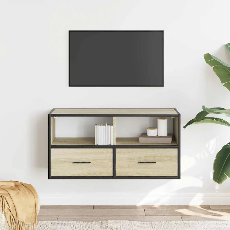 Meuble TV chêne sonoma 80x31x39,5 cm bois d'ingénierie et métal - 3