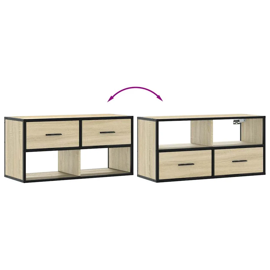 Meuble TV chêne sonoma 80x31x39,5 cm bois d'ingénierie et métal - 7