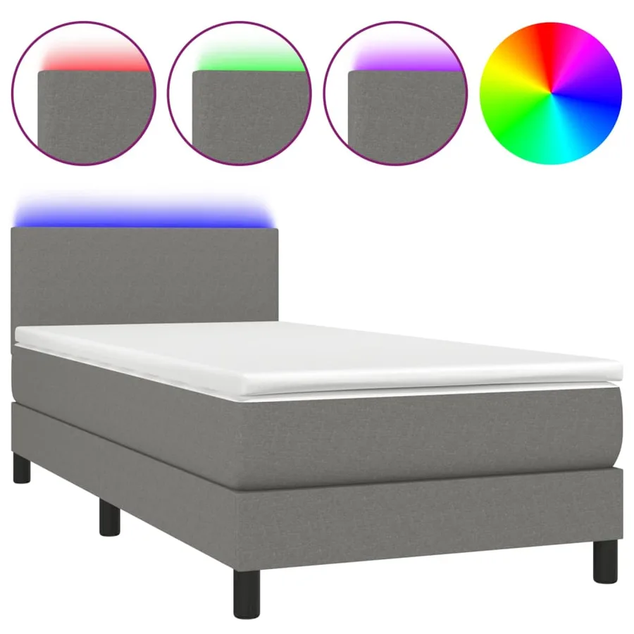 Sommier à lattes de lit avec matelas et LED Gris foncé 80x200cm - 2