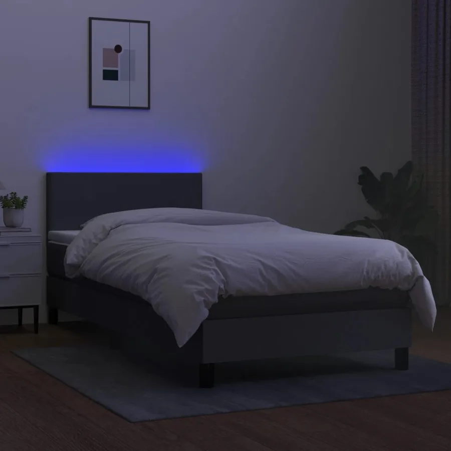 Sommier à lattes de lit avec matelas et LED Gris foncé 80x200cm - 4