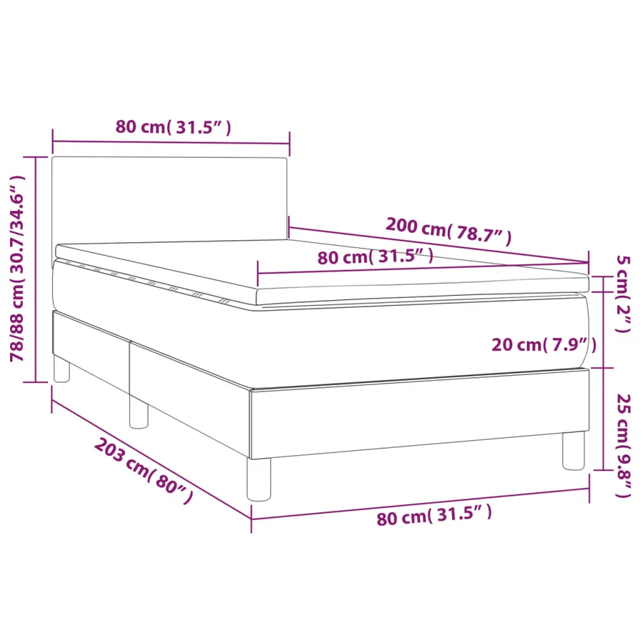 Sommier à lattes de lit avec matelas et LED Gris foncé 80x200cm - 8