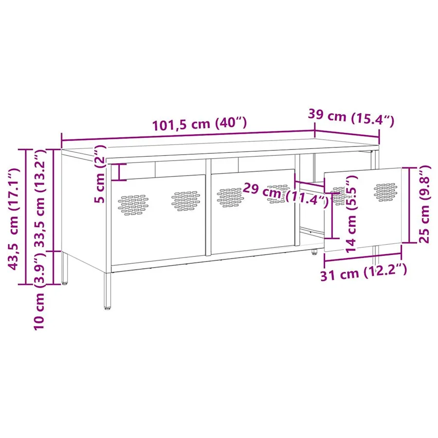 Meuble TV blanc 101,5x39x43,5 cm acier laminé à froid - 12