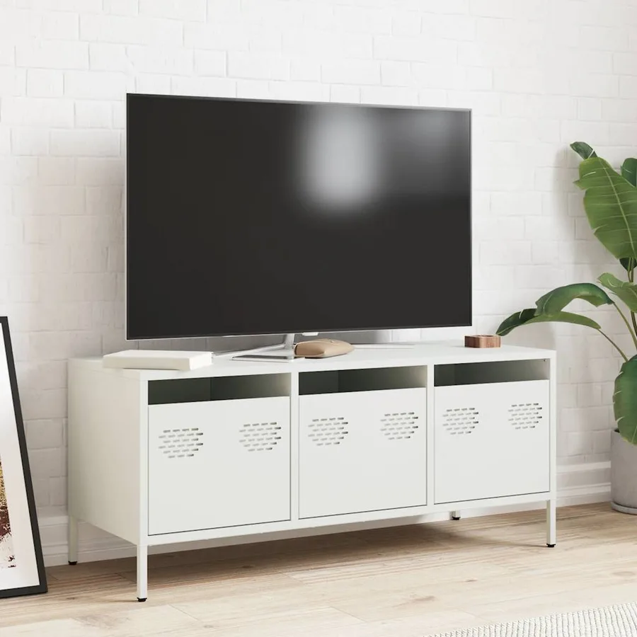 Meuble TV blanc 101,5x39x43,5 cm acier laminé à froid - 3