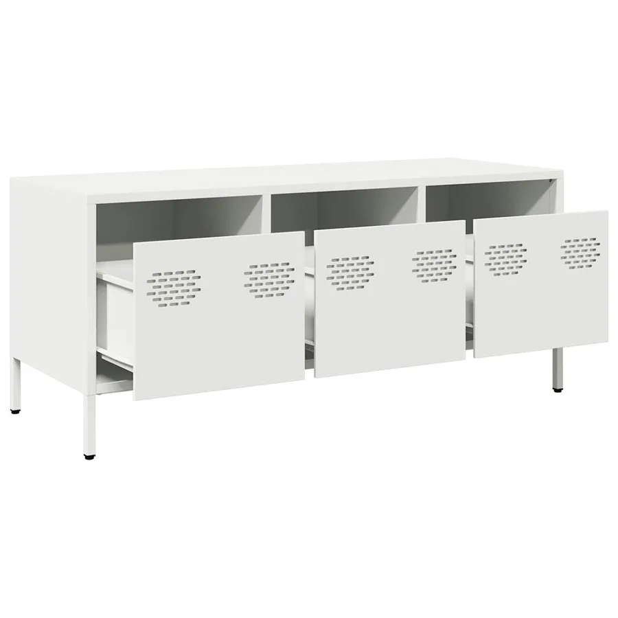 Meuble TV blanc 101,5x39x43,5 cm acier laminé à froid - 5