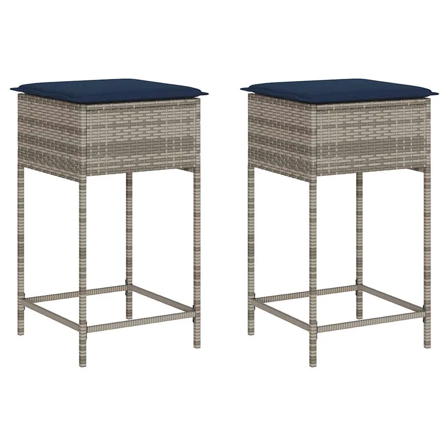 Tabourets de bar de jardin avec coussins lot de 2 gris résine tressée - 2
