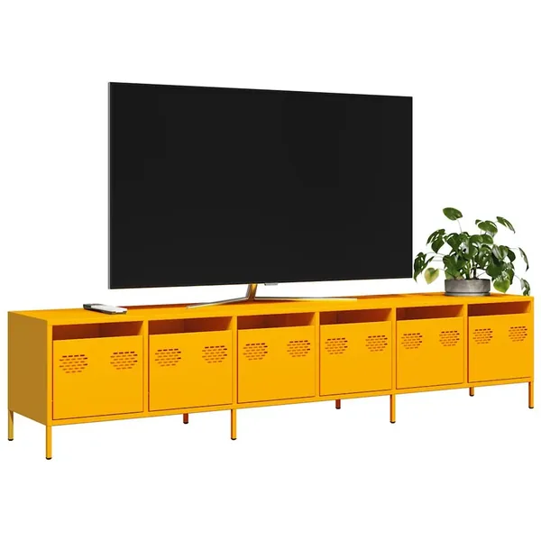 Meuble TV jaune moutarde 202x39x43,5 cm acier laminé à froid