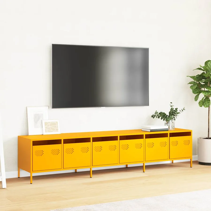 Meuble TV jaune moutarde 202x39x43,5 cm acier laminé à froid - 3