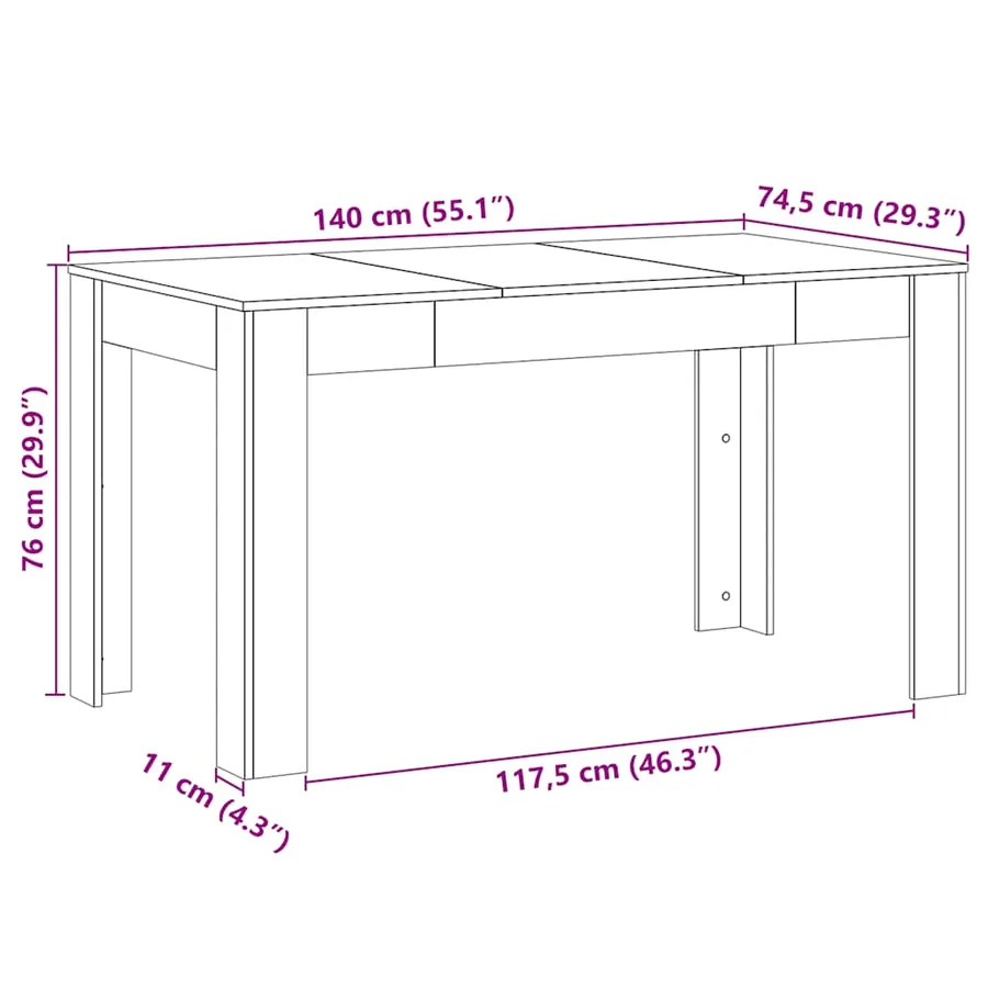 Table à manger chêne artisanal 140x74,5x76 cm bois d'ingénierie - 10