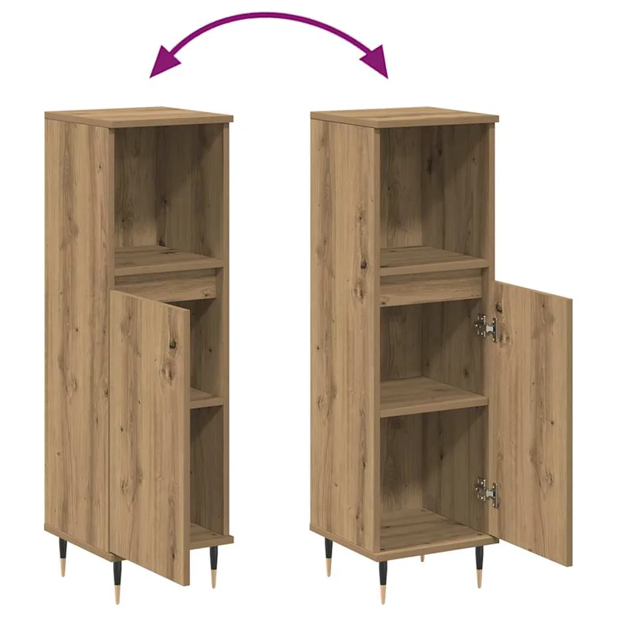 Armoire de salle de bain chêne artisanal 30x30x100 cm - 8