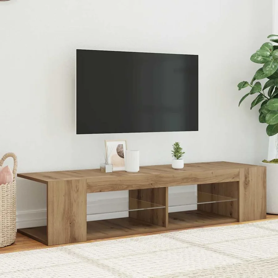 Meuble TV avec lumières LED chêne artisanal bois d'ingénierie