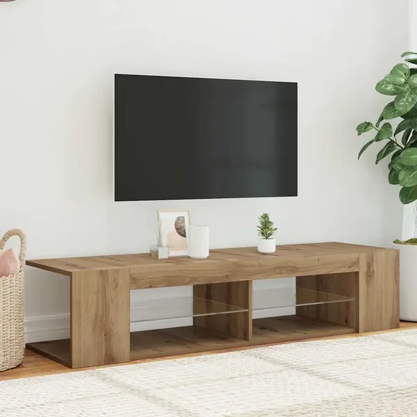Meuble TV avec lumières LED chêne artisanal bois d'ingénierie
