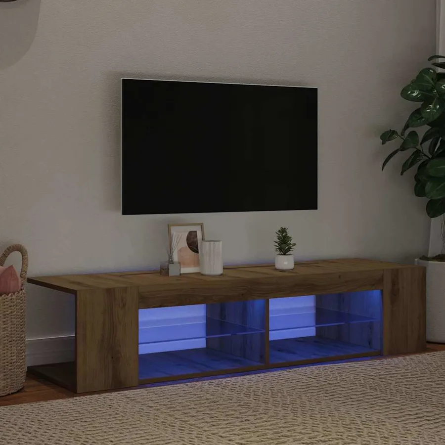 Meuble TV avec lumières LED chêne artisanal bois d'ingénierie - 4