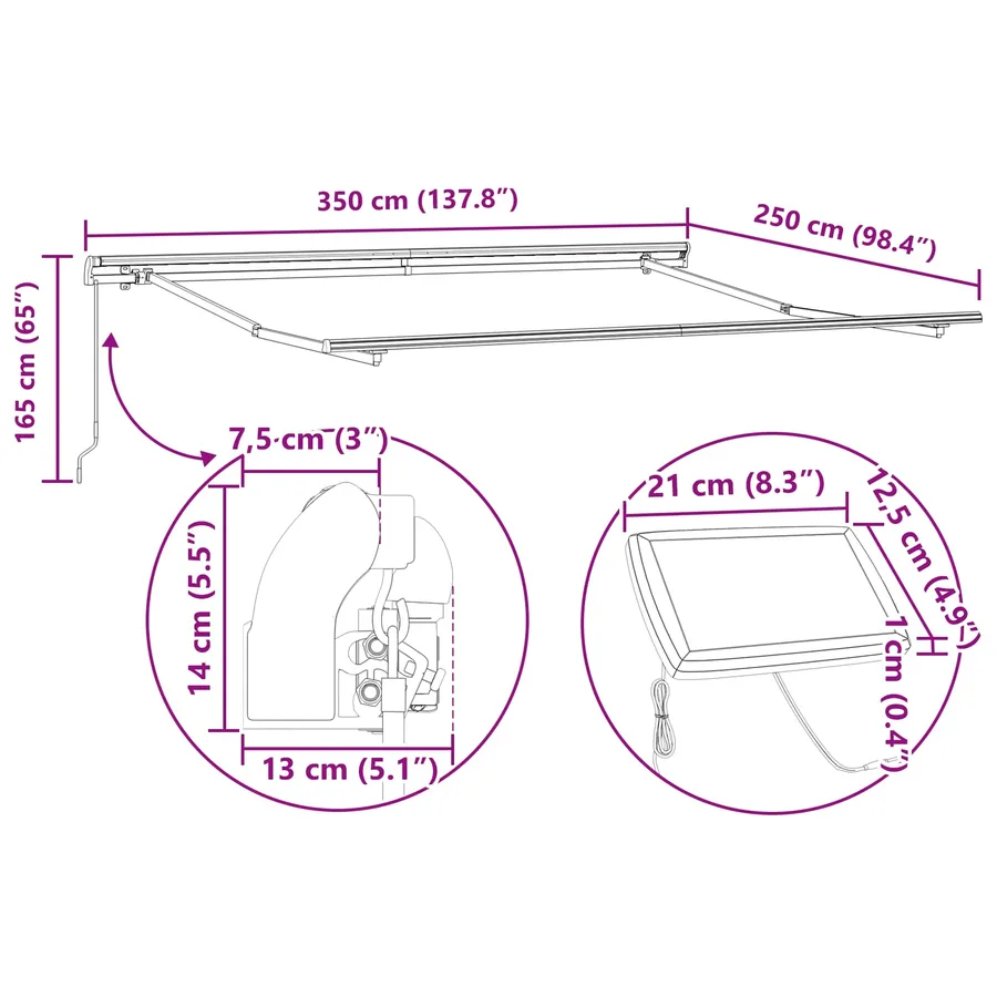 Auvent rétractable Multicolore 350 x 250 cm Tissu et Aluminium - 16