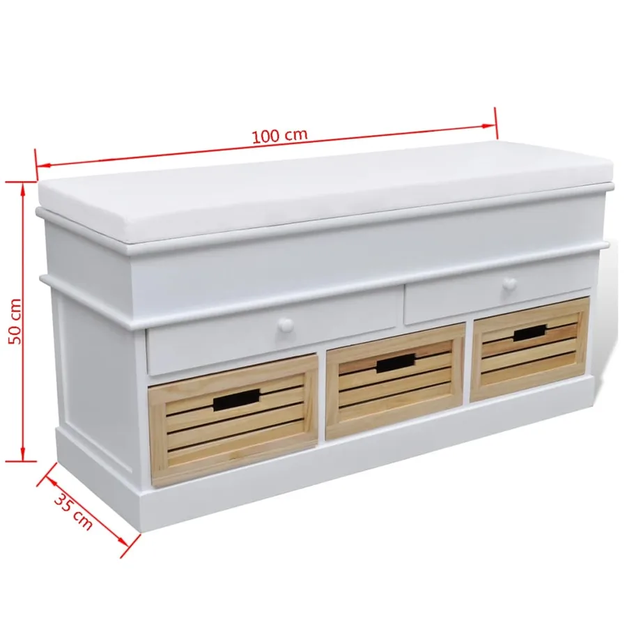 Banc d'entrée et de rangement avec coussin 2 tiroirs Blanc - 6