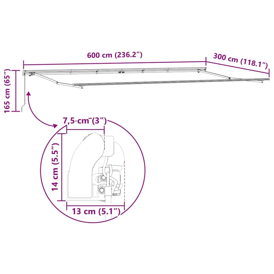 Auvent rétractable Multicolore 600 × 300 cm - 12